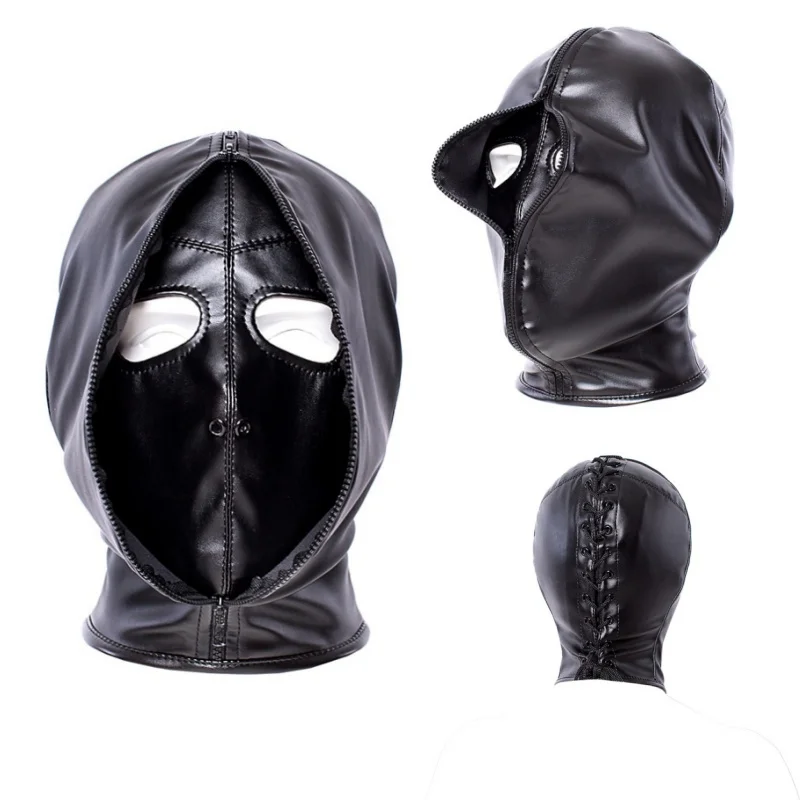 

Двойная кожаная маска Фетиш Анфас Маска с капюшоном на молнии Таинственный косплей Террор Маскарадные костюмы для вечеринок Регулируемый размер