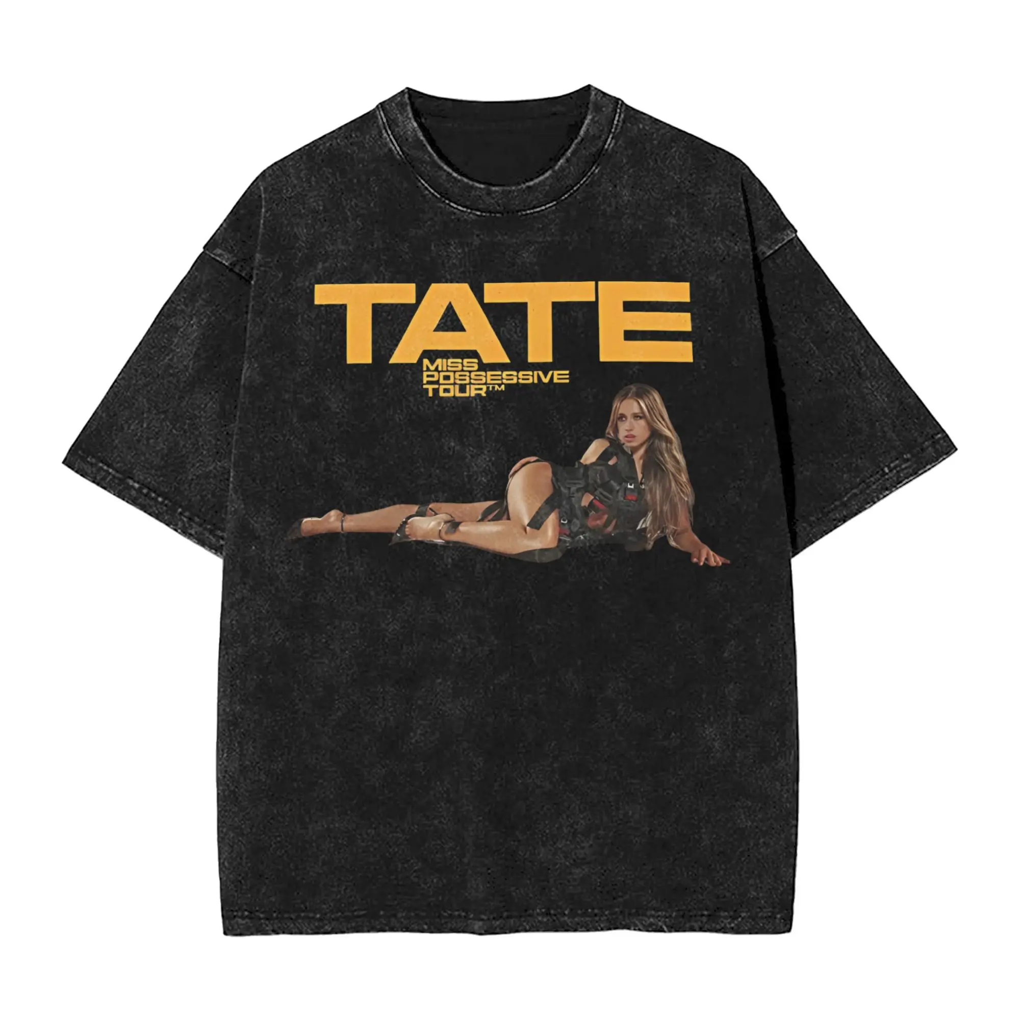 

Miss Possessive Tour Tate McRae Washed T Shirt Vintage Harajuku Men Women Music Tour Loose T-Shirts Tee 100% Cotton