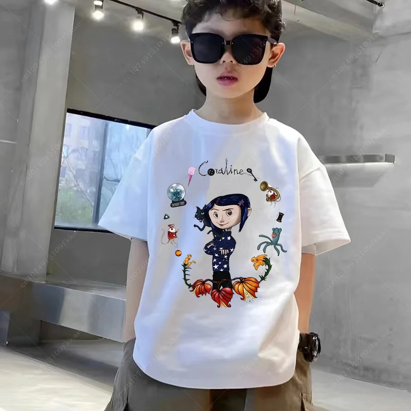 Harajuku Coraline T Shirt Boys Girls Cartoon T-shirt 90s Summer Funny Shirt Korean Style Tops Tees Teenager Tshirt Free Shipping