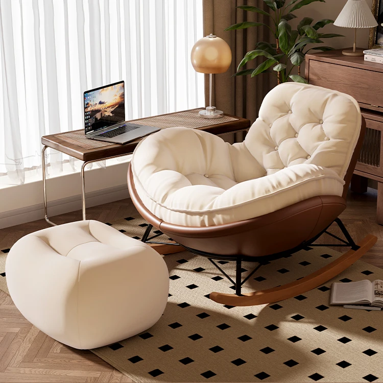 

Nordic Modern Luxury Living Room Chairs Sofa Rocking Lounge Single Lazy Cushioned Adult Bedroom Relax Metal Frame Furniture
