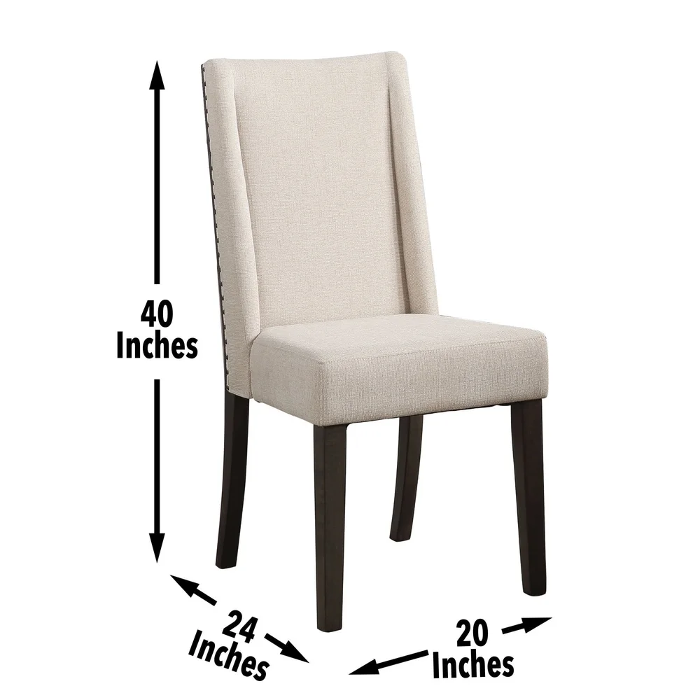 Modern Upholstered Dining Chair Set of 2 Wingback Design Solid Wood Legs Durable Polyester Fabric Easy Care Indoor Use