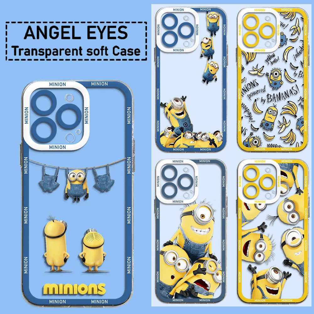 Cute Cartoon Phone Case For M-Minions iPhone 16 15 14 13 12 11 Mini Pro Max X XR XSMax 7 8 Plus SE20 Transparent Cover