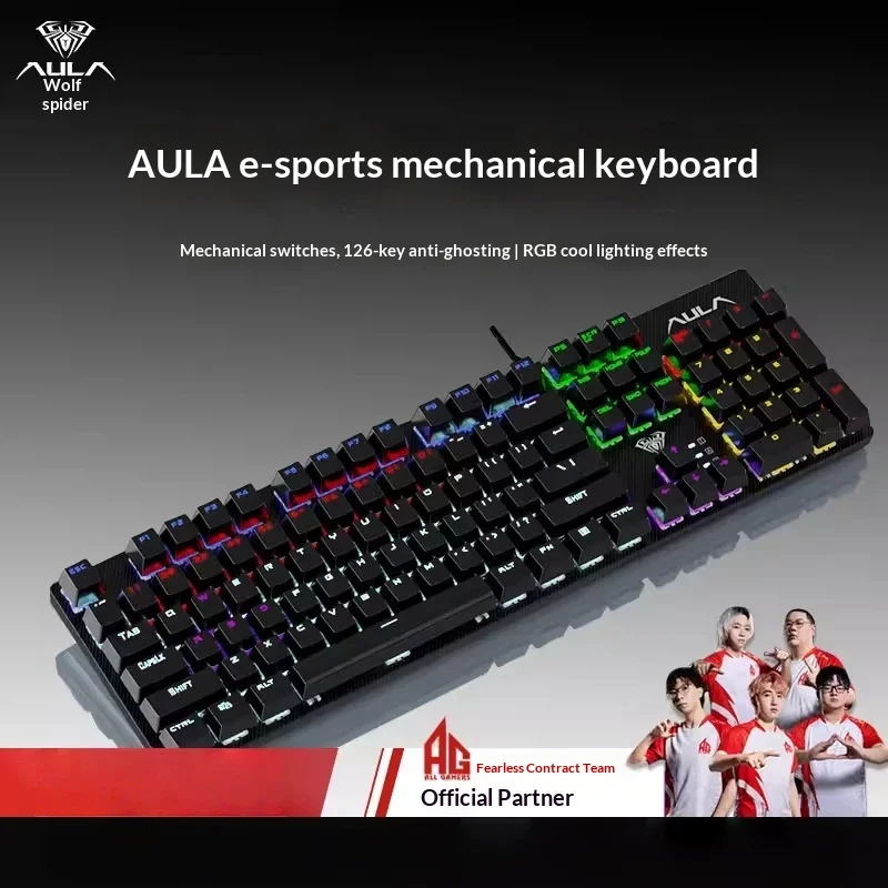 AULA Blue Switch Mechanical Gaming Keyboard 126 Keys Anti Ghosting RGB Backlit Wired For Desktop PC Professional E Sports Gamers