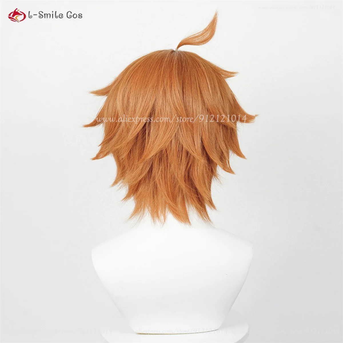 Tartaglia Cosplay Perruque, Cheveux Synthétiques Anime, Perruque Courte, Orange, Marron, Reflets, Masque, Chaleur, Degré, 30cm