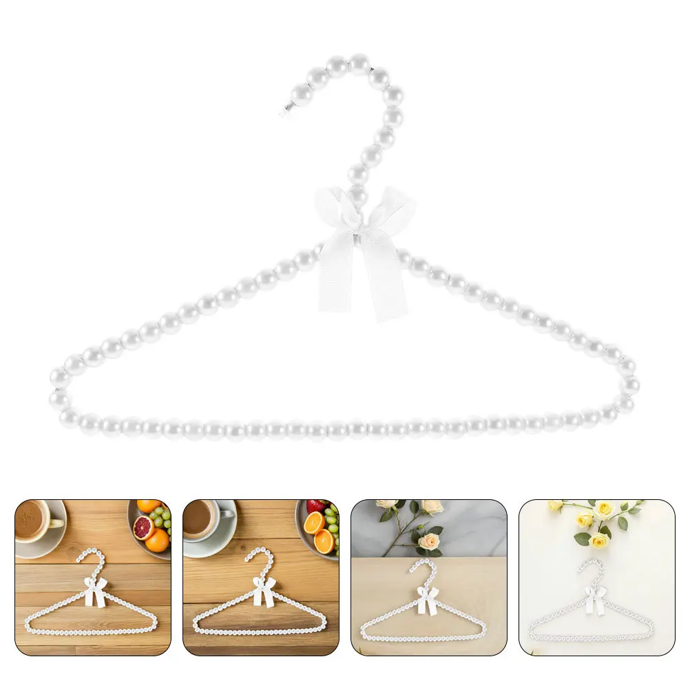 

4Pcs Pearl Beaded Kids Hangers Bowknot Design Non Slip Child Clothes Organizer Small Hangers for Closet Pets Coats Pants