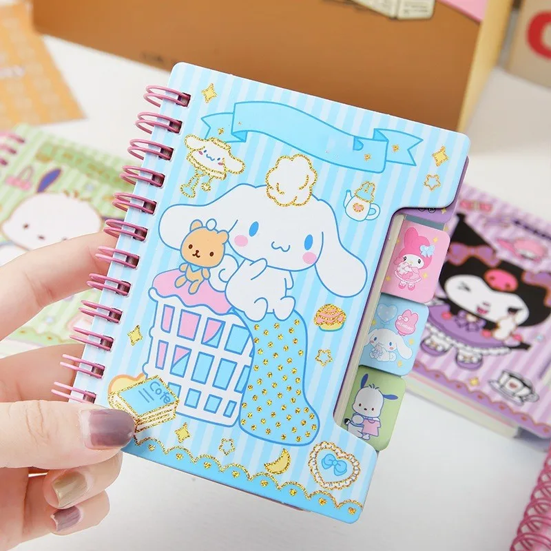 Cuaderno de Diario Sanrio A7, Serie Anime Kawaii, Kuromi, Cinnamoroll, Cuaderno Portátil de Dibujos Animados, Papelería para Estudiantes, Regalos para Niños