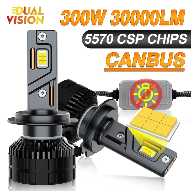 

6000K 300W H7 H4 Светодиодная лампа Canbus с двойной медной трубкой 6000K Светодиодная лампа для автомобиля 9012 H1 H11 HB3 9005 HB4 9006 12V Светодиодная лампа для фар