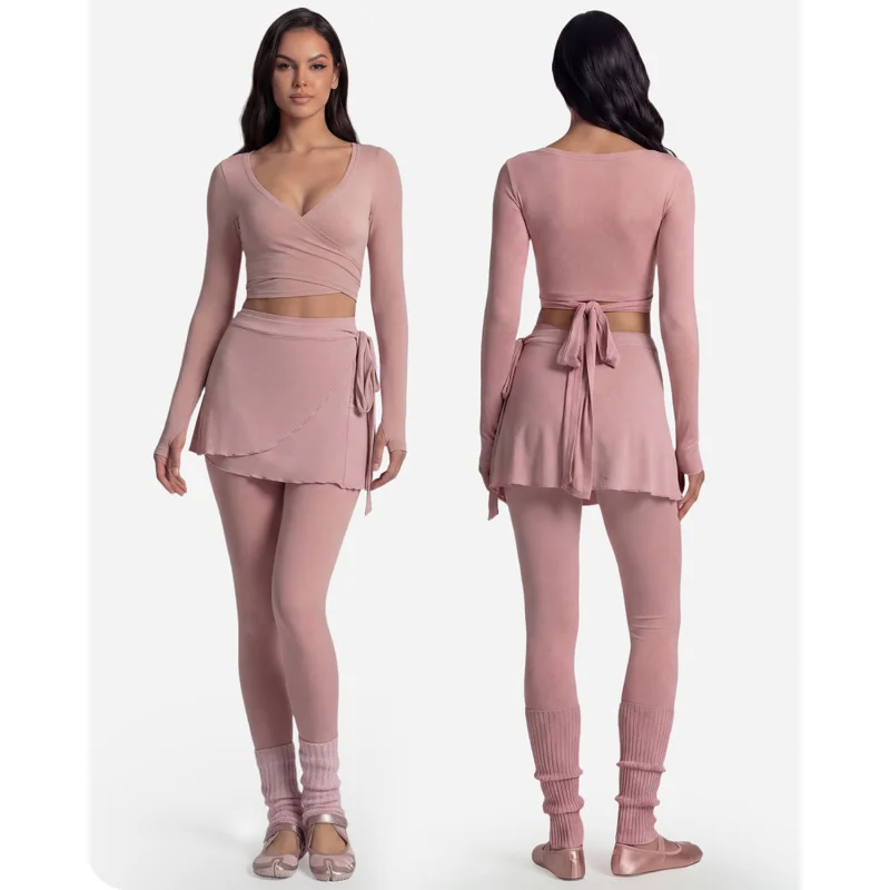 

SharpStar New Long Sleeve Yoga Suit 2pcs Trendy Ballet Skirt Set Moisture-wicking Workout Fitness Set for Women
