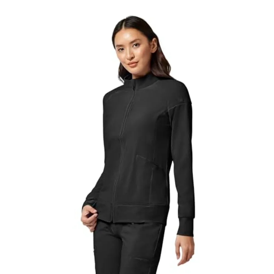 Cherokee iFlex Scrub Jacket for Women 2 Pocket Zip Front 360° Stretch, Moisture-Wicking Fabric, Contemporary Fit, Knit Panels,