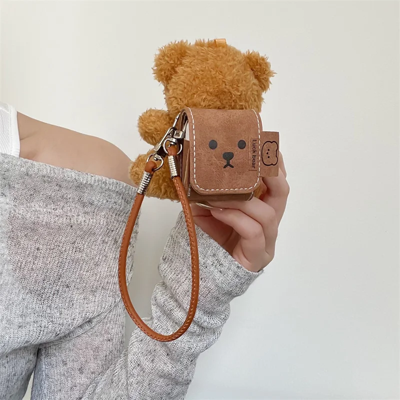 Kawaii Plush Bear Earphone Case For Apple Airpods 4 3 Pro 2 Cover Cute Cartoon Fluffy Headphone Charging Cases For Airpod Pro 2