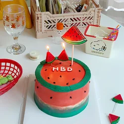 2pcs Birthday Cake Watermelon Creative Candles Smokeless Cute Children's Party Decoration Ins