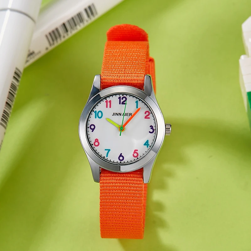Children boys girls washable durable canvas electronic watches primary secondary school students stripes contrasting color clock