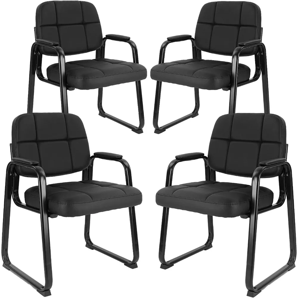 

Office Reception Guest Chair with Bonded Leather Padded Arm Rest Ergonomic Guest Chair for Waiting Room Conference Desk Black 4