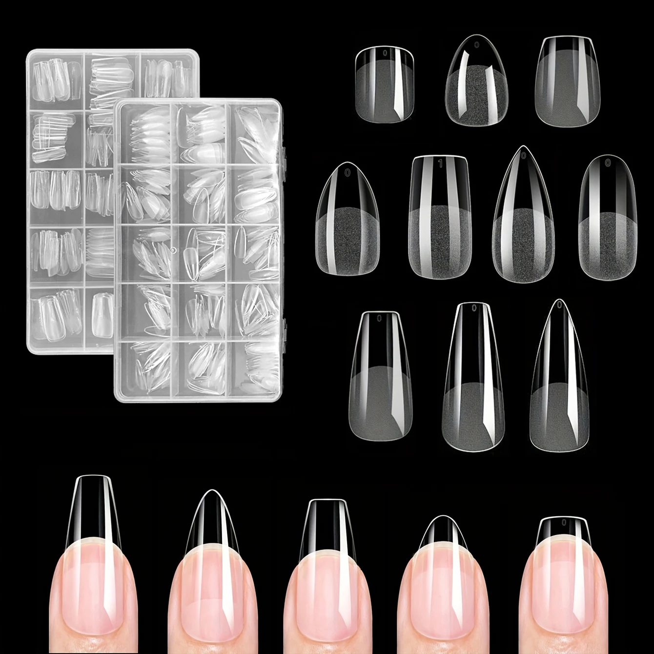 330 Uds puntas de uñas postizas de lujo Gel suave yema del dedo cápsulas semimate ataúd de almendra Stiletto ovalado cuadrado borde frontal más grueso trasero