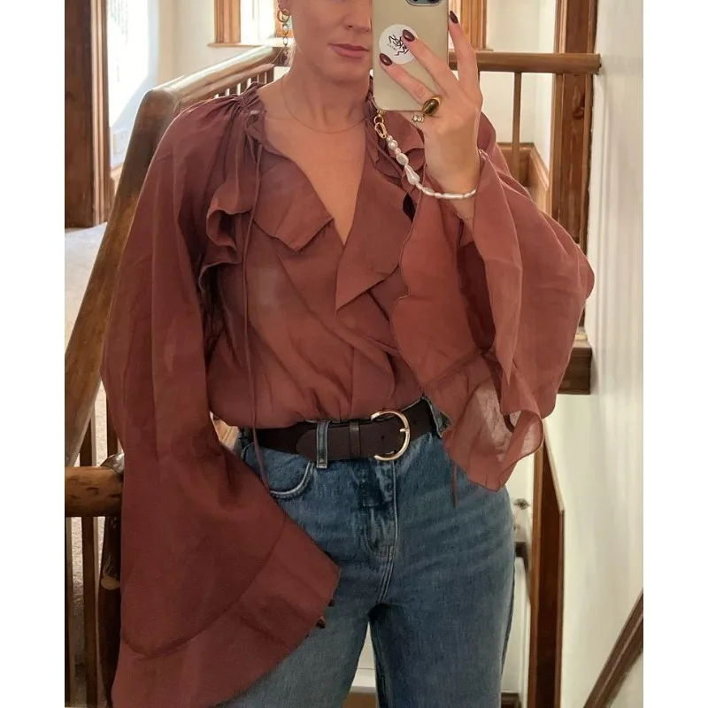 

2026 Spring/Summer Lace-Up Shirt Women's Temperament Top