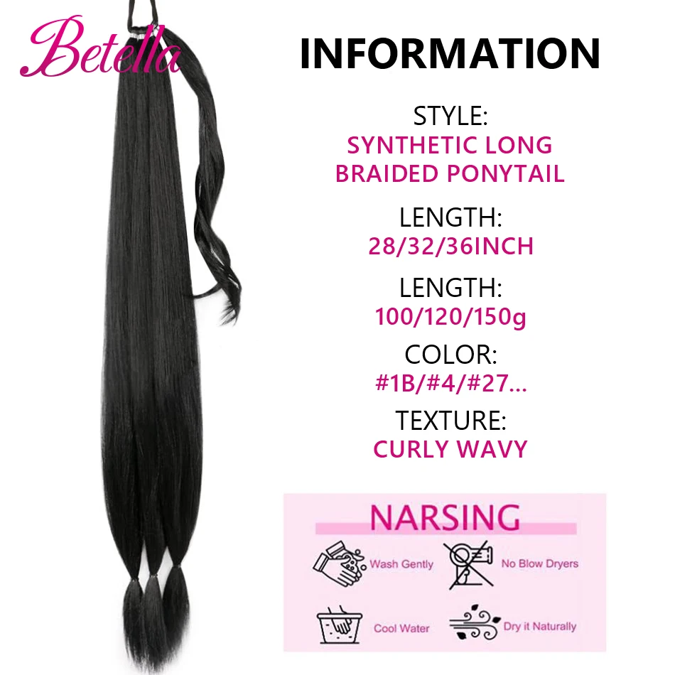 Synthetic Long Braided Ponytail Hair Extensions Synthetic Boxing Braids Wrap Around Chignon Padding With Rubber Band Hair Brown