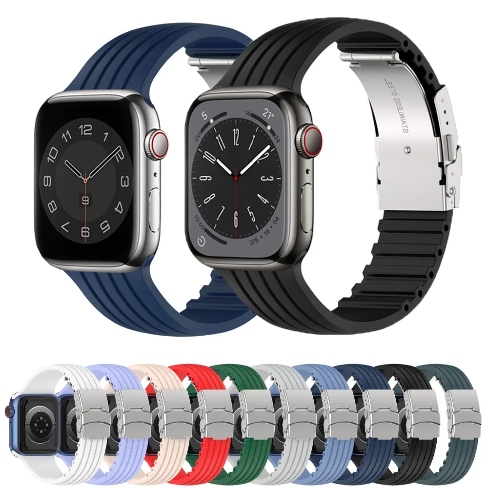 

Ремешок силиконовый для Apple Watch band 44 мм 40 мм 45 мм 38 мм 42 мм ultra 49 мм, регулируемый браслет correa iWatch series 7 8 4 5 6 SE 3