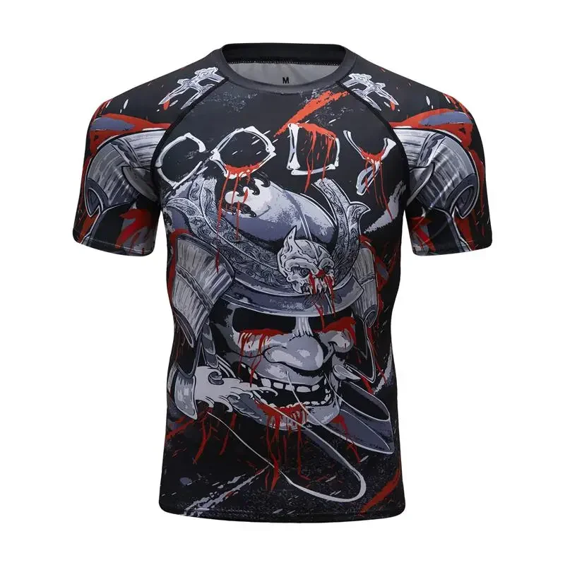 

New Man Short Sleeve Sport Shirt Men Quick Dry MMA T Shirts Compression Tights Men 3d Prints Tee Tops Gyms Bodybuilding Rashgard