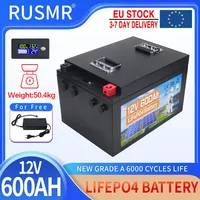 12V LiFePO4 Battery 600Ah 500Ah 300Ah 200Ah 100Ah Built-in BMS Lithium Iron Phosphate Cells Pack 6000 Cycles For Golf Cart Solar