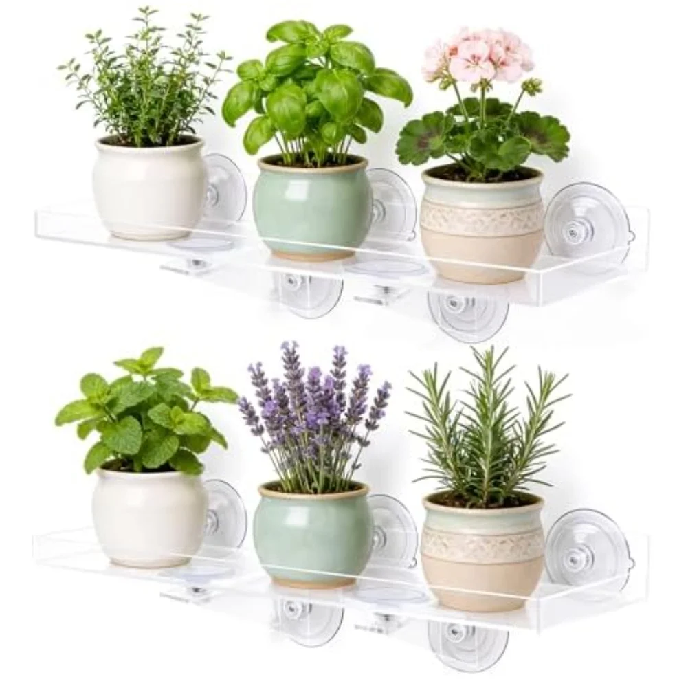 2 Pack Clear Window Plant Shelves for Acrylic Glass 15.7 x 5.9 in 11.8 for x 5.9 in with 0.78 Inch Raised Edge Protection