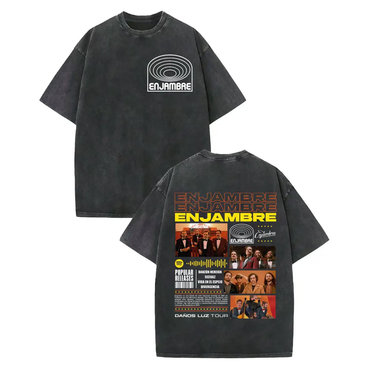 Vintage Washed Enjambre Band Merch T-shirts Harajuku Rock Pop Music Short Sleeve T Shirt Men Women Casual Fashion Loose T-shirt