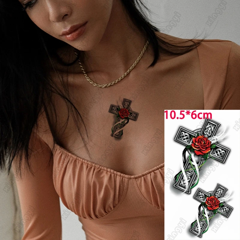 Tatouage Temporaire Étanche pour Hommes et Femmes, Faux hypothécaire oo Autocollant, Petite Taille, Croix de Jésus, Rose, Injecteur de Salle, Corps, Bras, Pied