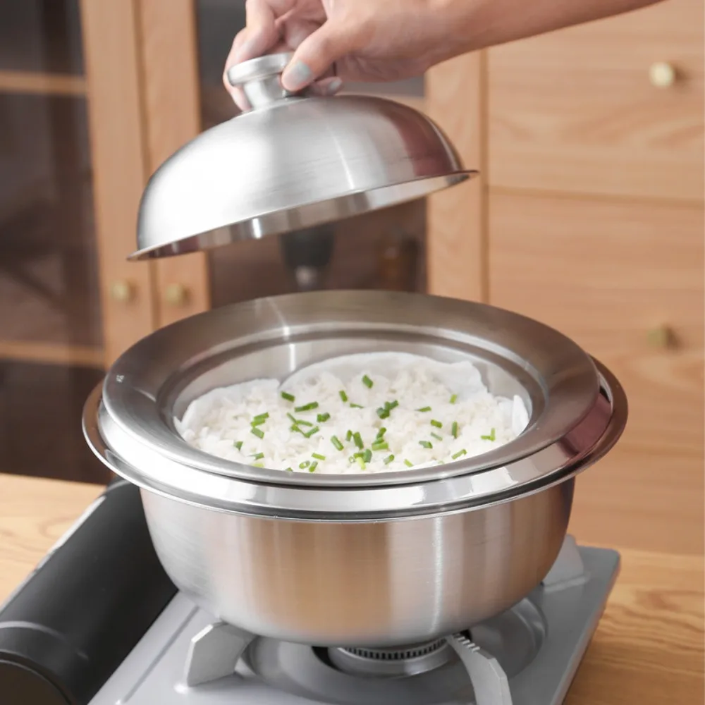 

304 Stainless Steel Flying Disc Steamer Rust-proof Deepened Steaming Tray Drop-resistant with Lid Steaming Rack Egg Custard