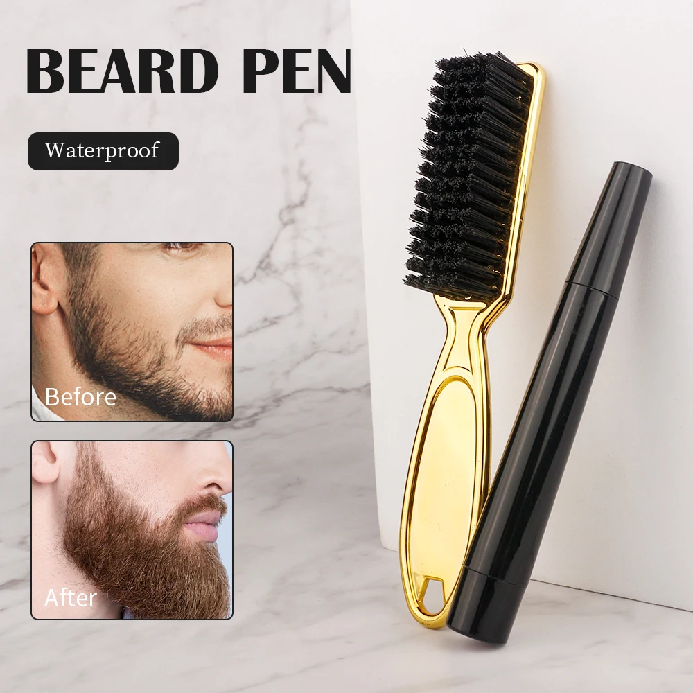 Beard Pen Filler Set Barber Styling Pencil with Brush Natural Finish Cover Facial Hair Patches Tool for Men for Cosmetic Styling