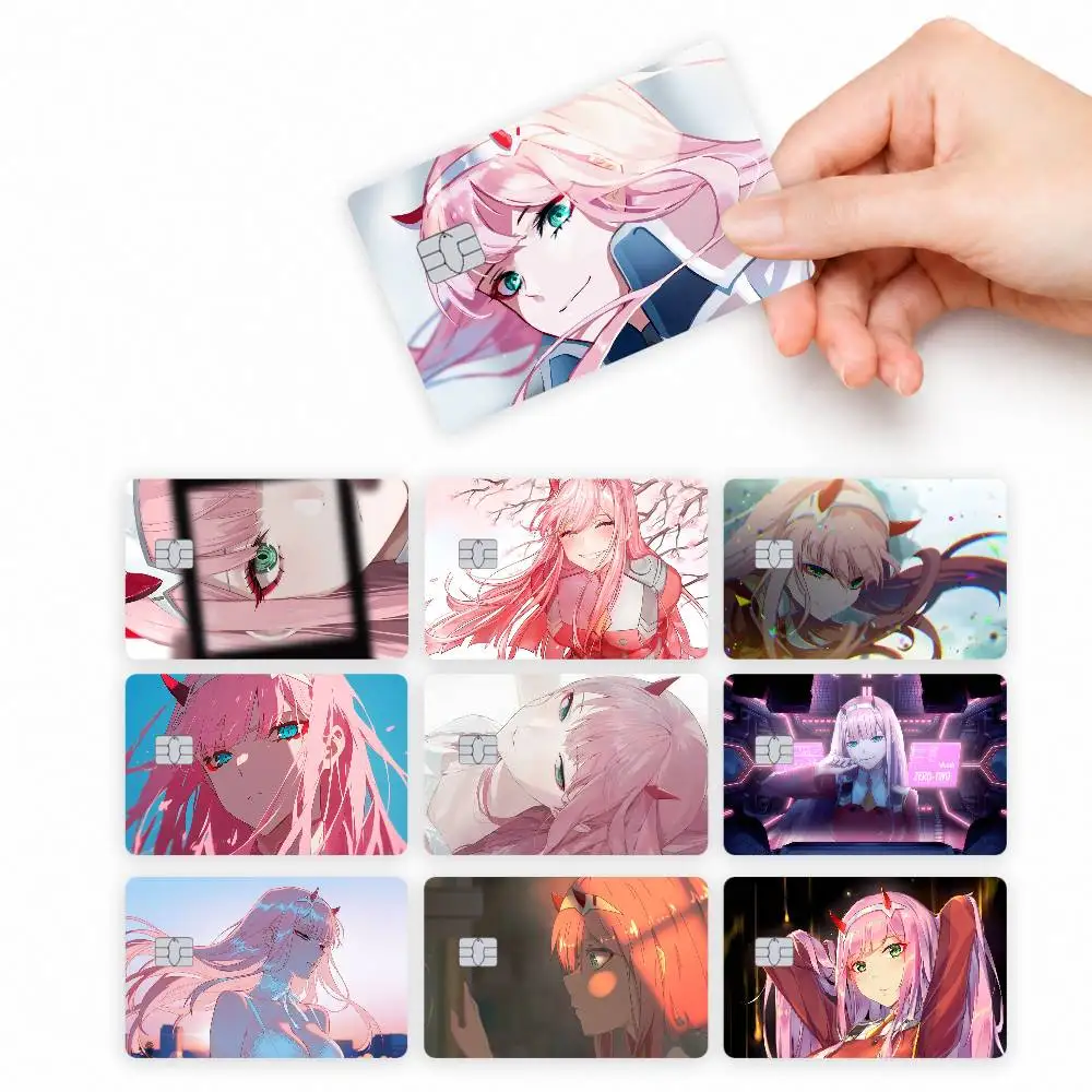 Anime Character zero two  4pcs Credit Card Skin Stickers Suitable for Bank Debit Subway Bus Transit Pass Decorative Cover