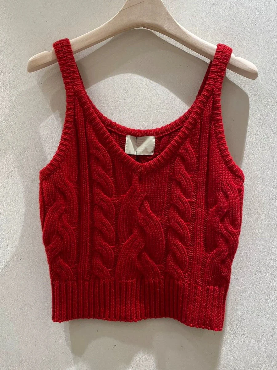 

Dongda Gate Spring New Sle Commuter Art Sexy V-ne Linen Knitted ort Strapl Vest Women's Faion Casual Wear