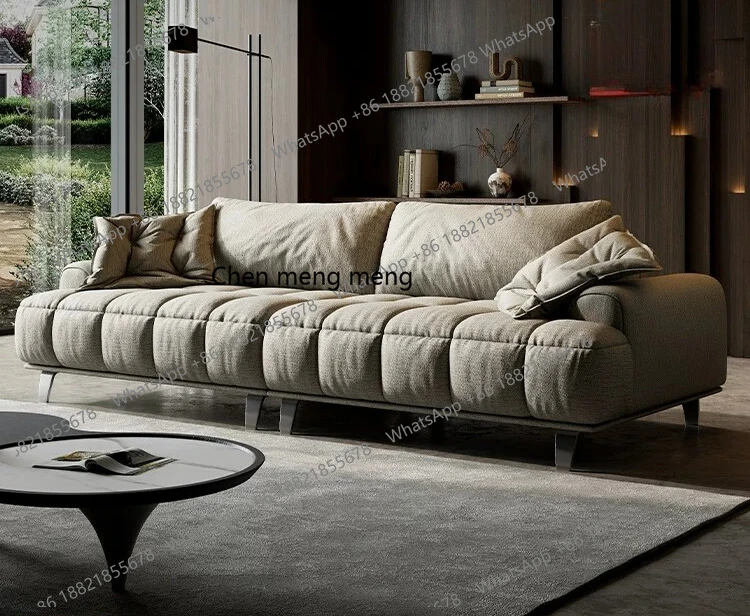 

Sofa puffs, marshmallow fine linen Italian minimalist wabi-sabi wind fabric, living room straight row of clouds A