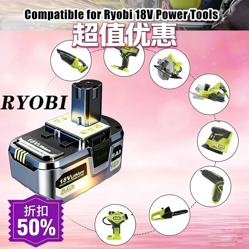 

For RYOBI high-performance lithium battery 18V with no memory effect and low self discharge for all tools P108 P107 P109 P104