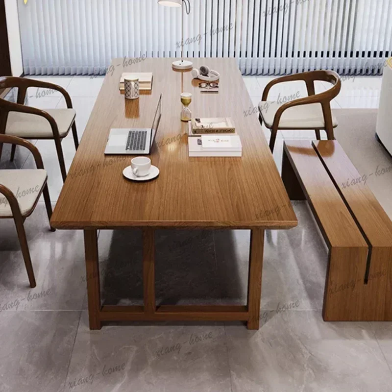LJY Solid Wood Large Board Learning Dining Table Reading Room Living Room Writing Desk Simple Study Work Desk Custom Size 120-24