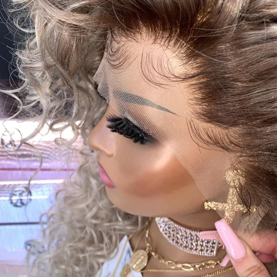 الأفرو غريب مجعد الاصطناعية الدانتيل شعر مستعار أمامي البلاتين شقراء قبل قطعها شعري شعر مستعار للنساء حفلة يومية تستخدم التخليص بيع #3