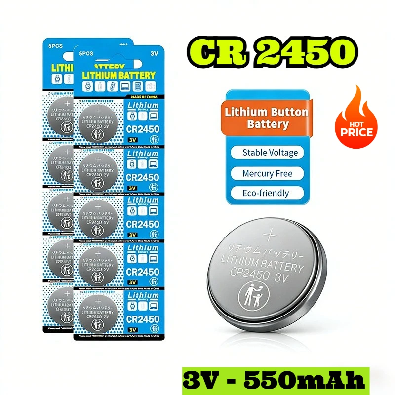 CR2450 3V Lithium Coin Cell Battery for Remote Controllers,Garage Door Openers,Calculators,Thermometers,BMW Car Key Fob and More