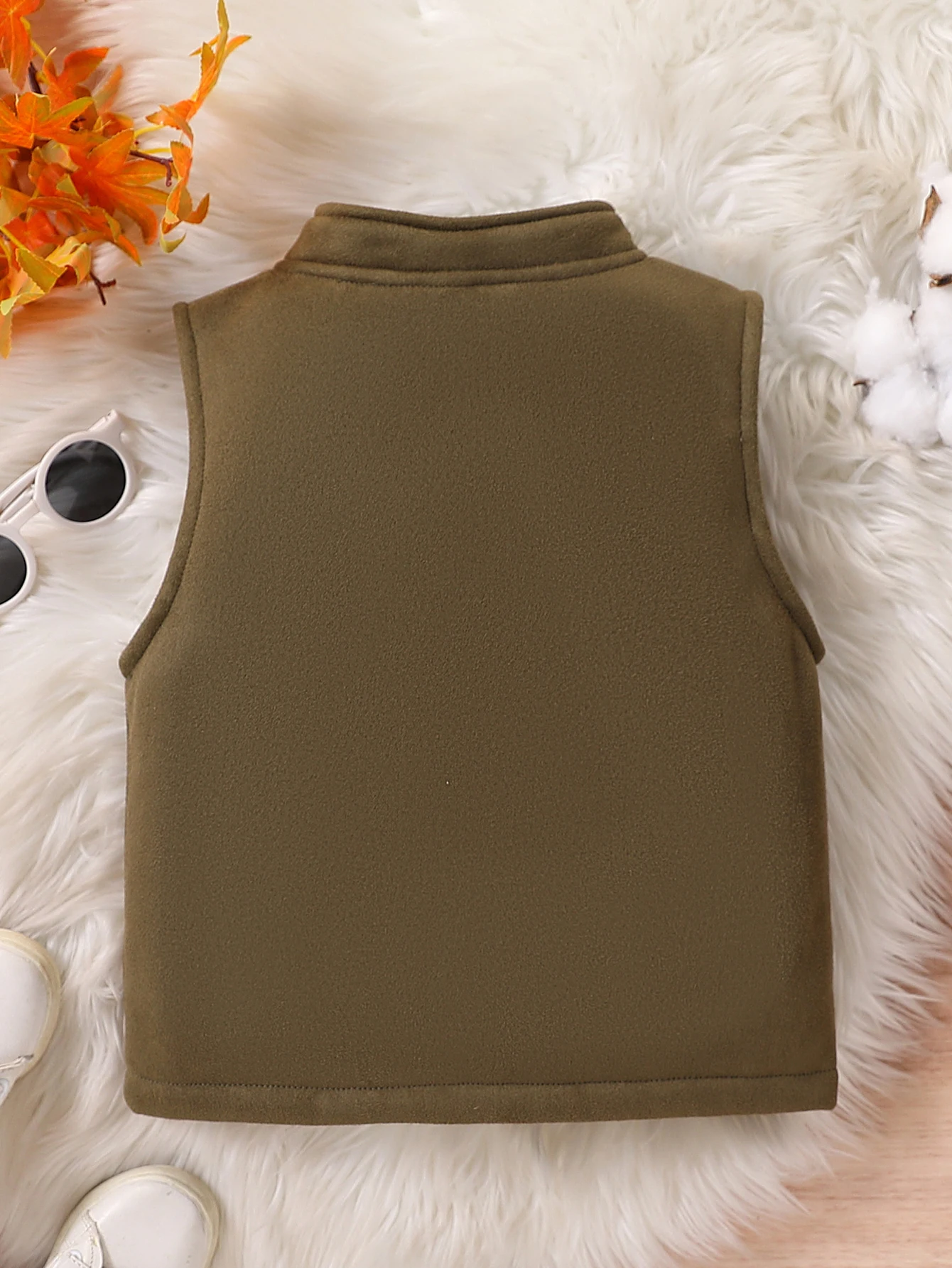 Jungen Winter Fleece-Weste Dicker Leder-Stehkragen Lässiger Reißverschluss Modische Kleidung für Kinder – Detail 3