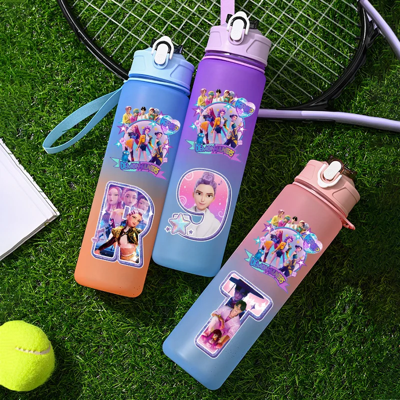 750 مللي K-Pop شيطان الصيادين أرقام 0-9 رسائل A-Z HUNTR/X رومي ميرا زوي التدرج اللون كوب ماء ساجا بنين زجاجة بقشة هدية #3