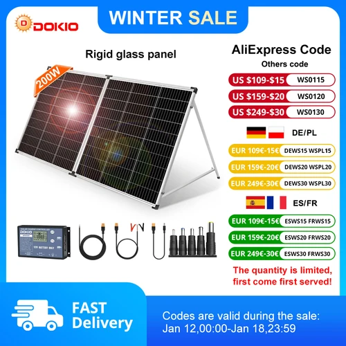 Dokio 200W 패널 태양열 plegable 중국 10A/20A 12V controlador 패널 태양열 plegable célula/cargador de sistema 패널 태양열