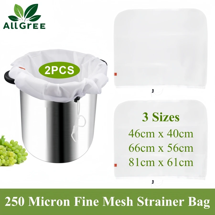

2PCS Brew Bag 3 Sizes Available 250 Micron Fine Mesh Strainer Bag for Home Brewing Hops Grains Wine Beer, Drawstring Straining