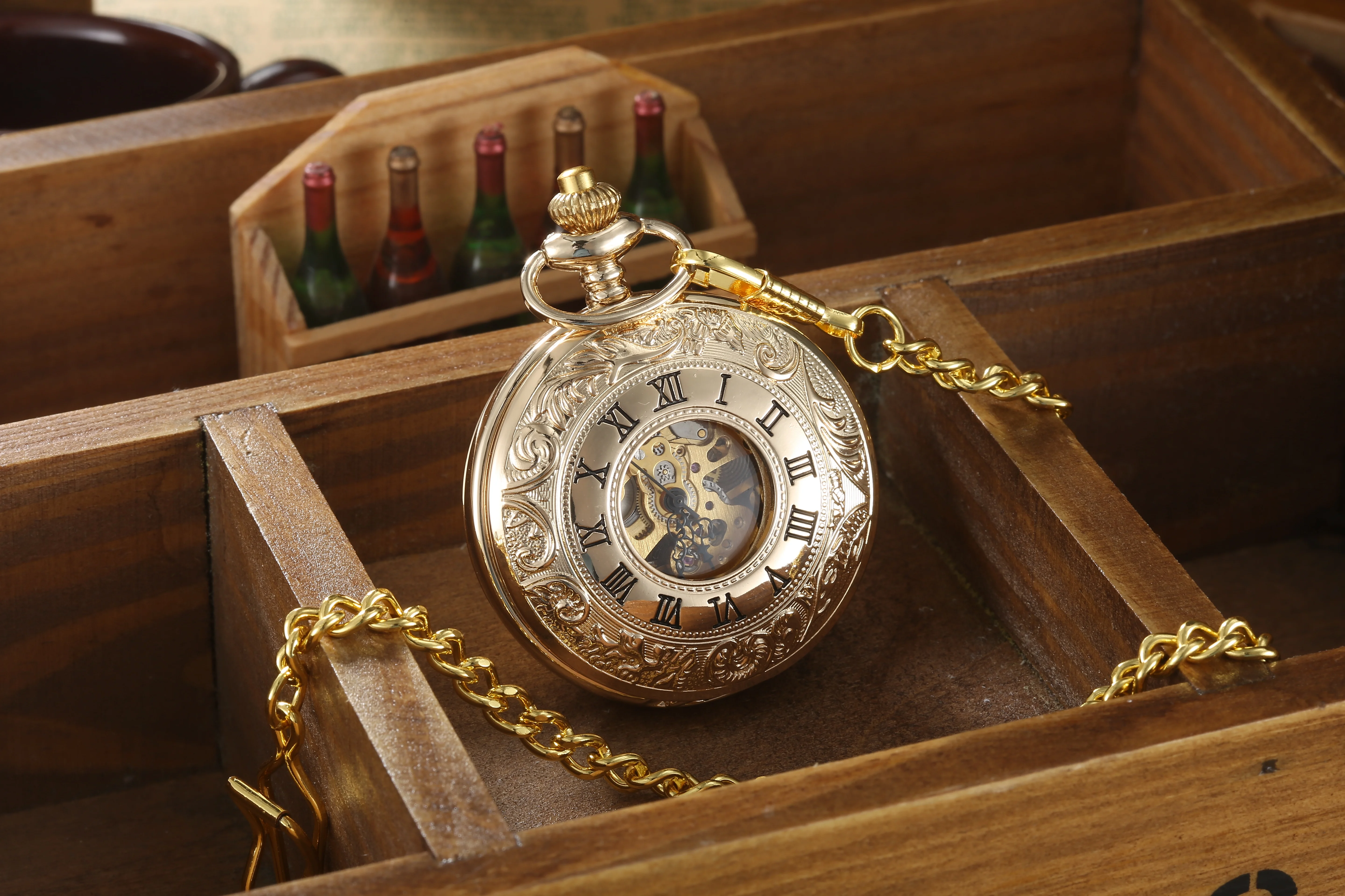 Reloj de bolsillo mecánico Vintage Steampunk de lujo para hombres y mujeres, reloj de colección con esfera de esqueleto, estuche grabado, cadena Fob colgante