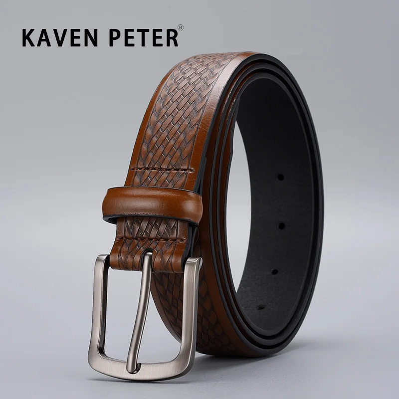 

Luxury Vintage Braided Emboss Belts For Men Famous Brand Classic Pu Leather Waist Male Strap Belt for Jeans High Quality