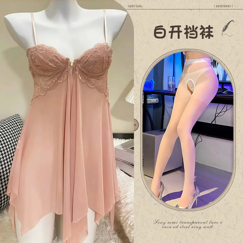 

Сексуальная ночная рубашка из прозрачной сетки с пряжкой спереди и поддержкой косточек для небольших бюстов, раскрывающих и очаровательных комплектов одежды для сна