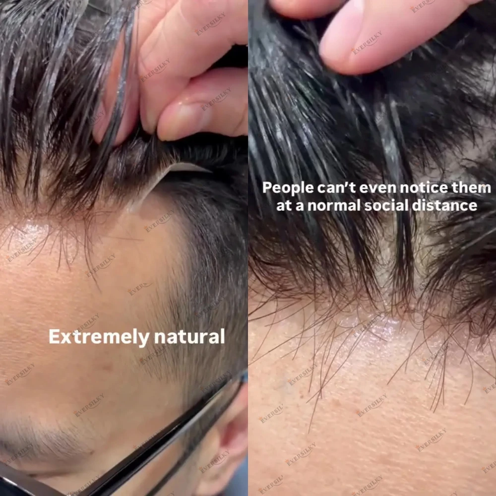 

Невидимый мужской парик из натуральных волос на супертонкой полиуретановой основе 0.02 мм, с естественной линией роста волос V-loop 0.03 мм, 60R 1B80, для пожилых мужчин