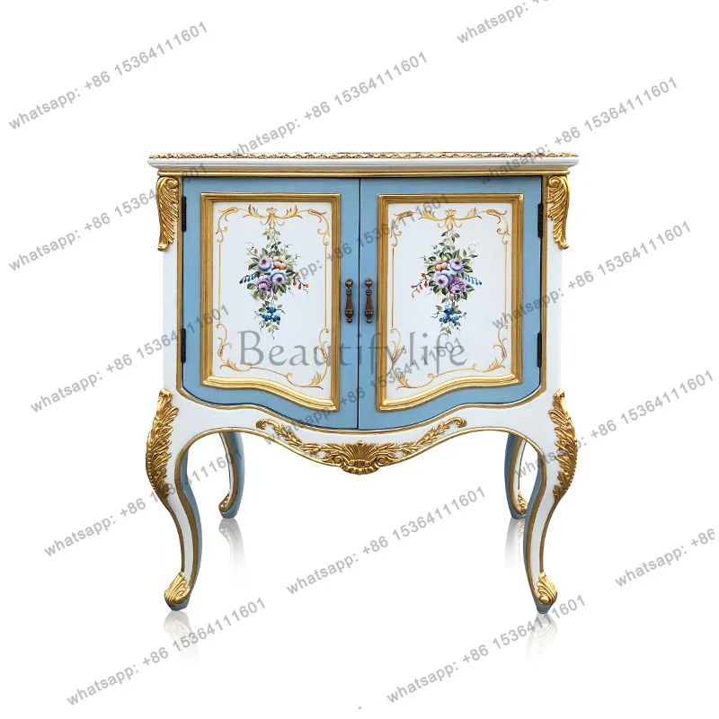 

Living room solid wood decorative cabinet French romantic hand-painted flower gold foil entrance cabinet