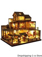 DIY Dollhouse Kit Assembled Miniature Wooden Cabin Handmade House With Music Movement For Girls Christmas Birthday Valentine's