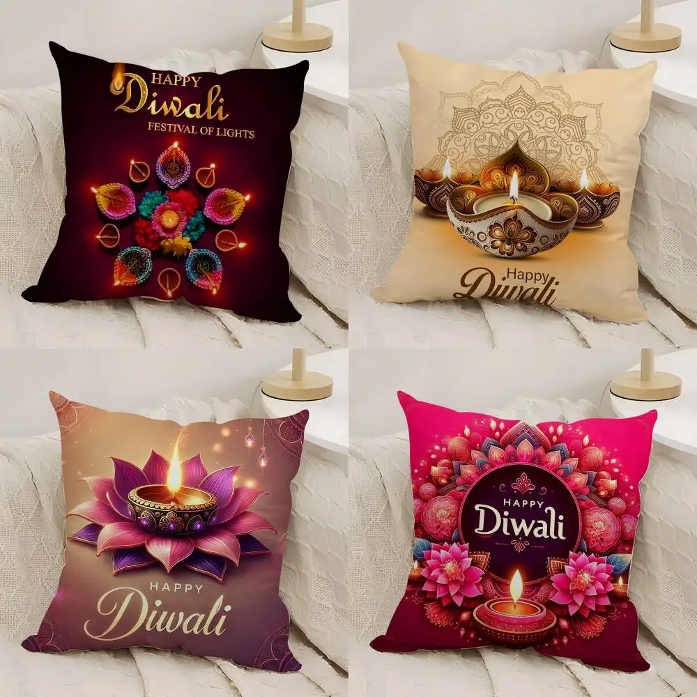 Happy Diwali Festival Kissenbezug, Büro, Sofa, Wohnheim, Stuhl, Rückenlehne, kurzer Plüsch, doppelseitiger Druck, Heimkissenbezug