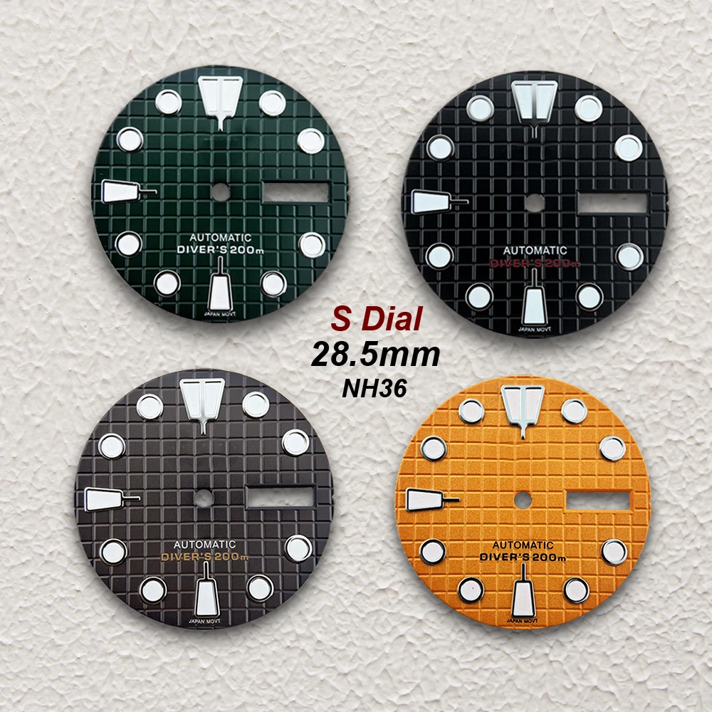 

28.5mm S Logo Waffle Dial Fit NH36/4R36 Automatic Movement C3 Green Luminous High-Quality Watch Modification Accessories