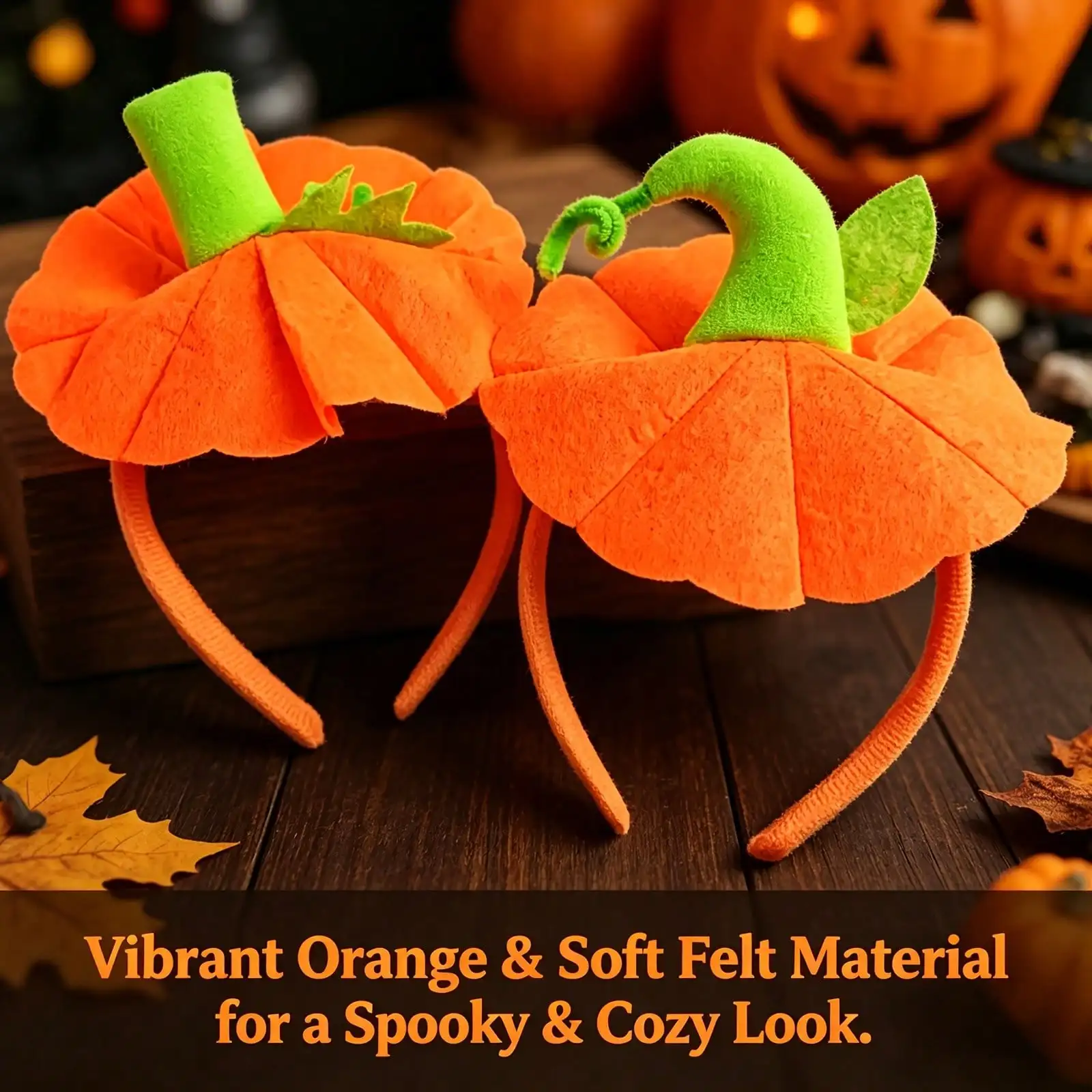2 Handmade Pumpkin Headbands, Halloween And Thanksgiving – In Vibrant Orange With Green Stems, Festive Party Costumes, Halloween Decorations, And Cosplay
