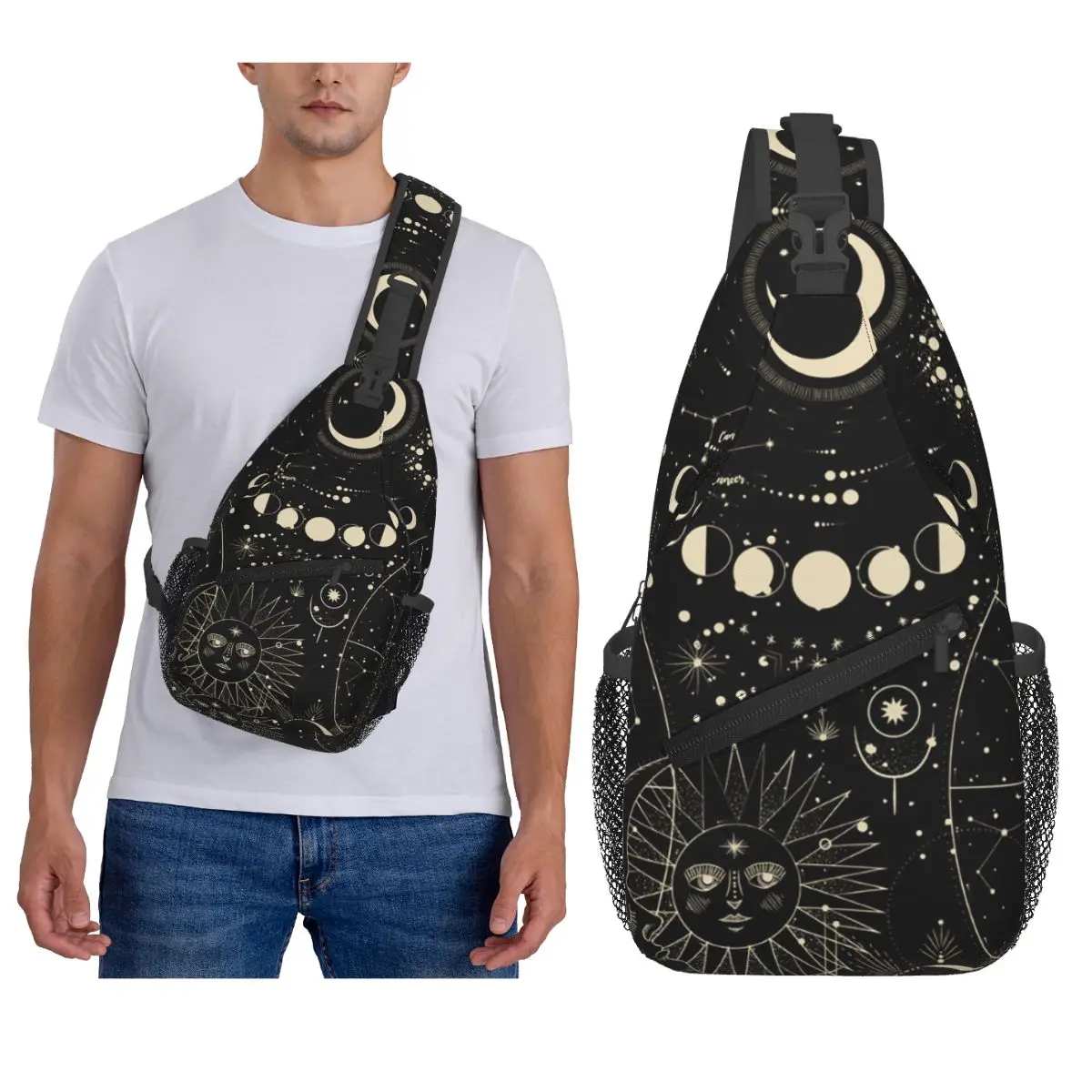 

Лунная звезда, мистик, Солнце, Астрология, Таро, готическая нагрудная сумка, мужской рюкзак через плечо, нагрудная сумка, дорожный походный рюкзак, сумка на плечо