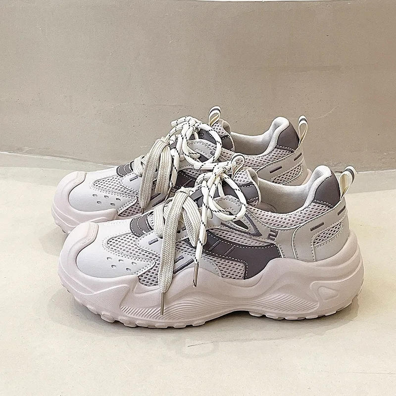 

Women's Dad Sneakers2025New Spring Fashion Versatile Sneakers Mesh Breathable Height-Increasing Casual White Shoes